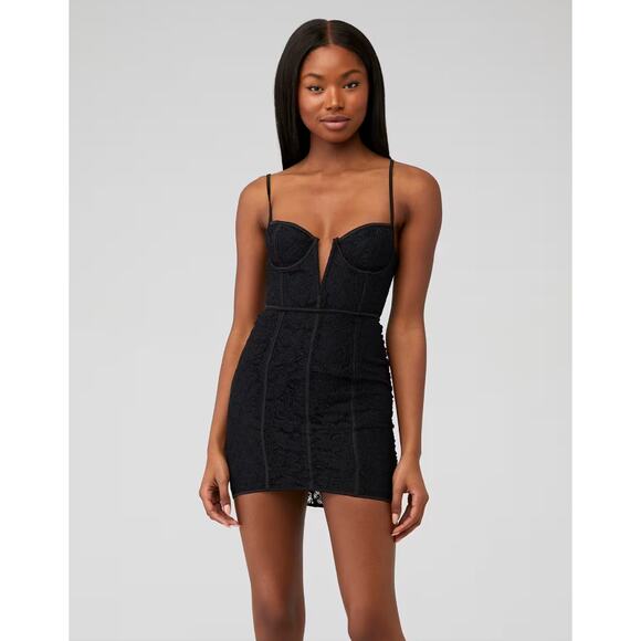 For Love And Lemons Dress Julia Mini Bodycon in Black Lace Size Large Cocktail - Picture 2 of 16